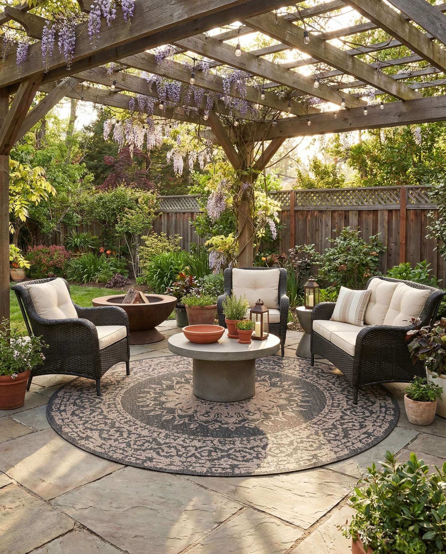 10' x 10' Easy-Clean Traditional Indoor / Outdoor Round Rug
