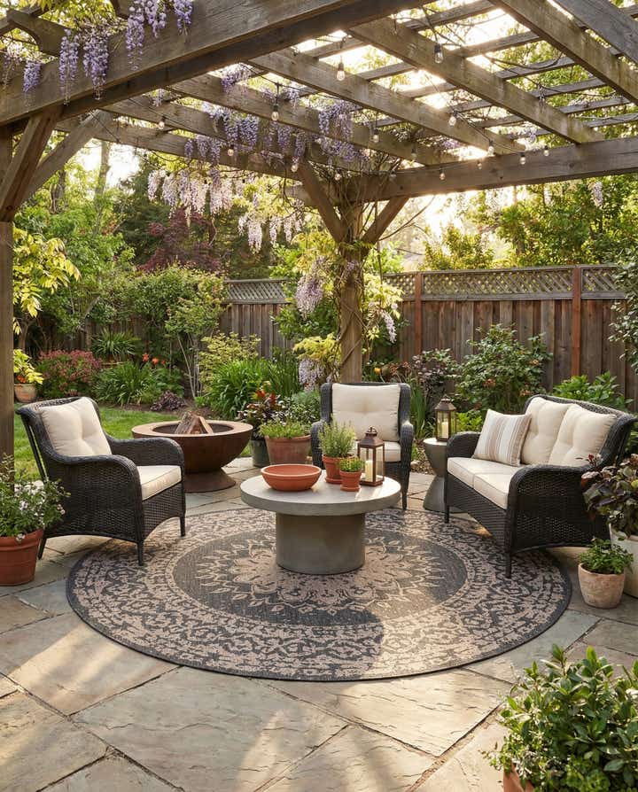10' x 10' Easy-Clean Traditional Indoor / Outdoor Round Rug