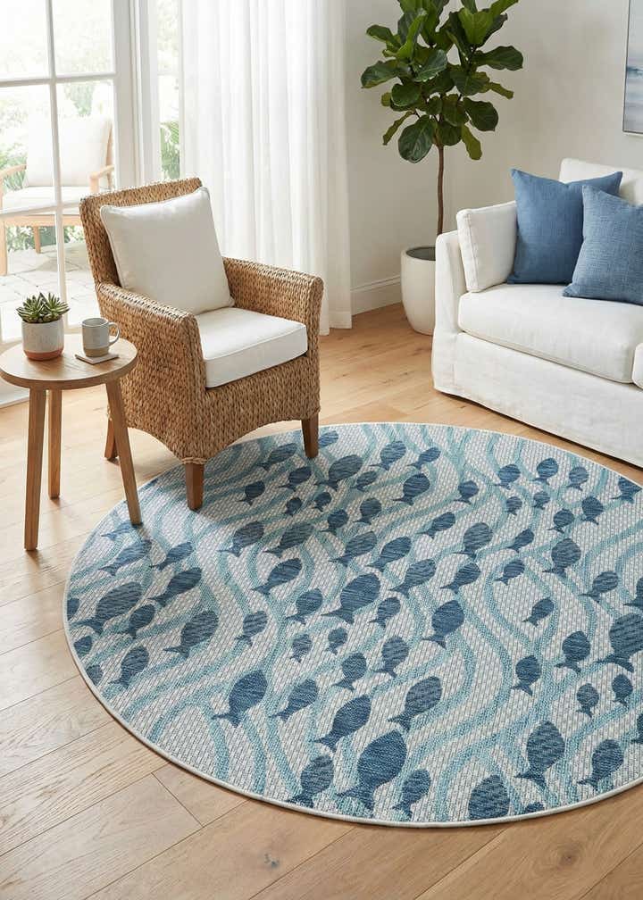 5' 3 x 5' 3 Easy-Clean Coastal Indoor / Outdoor Round Rug