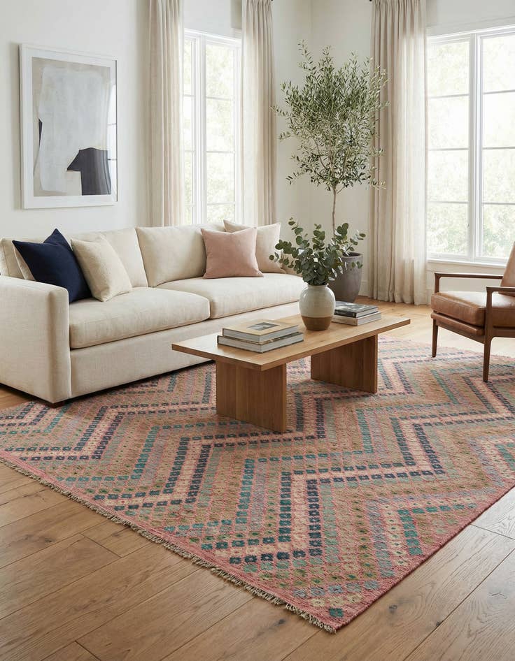 Detail image of 9' x 9' 3 Hand Woven Kilim Modern Wool Square Rug