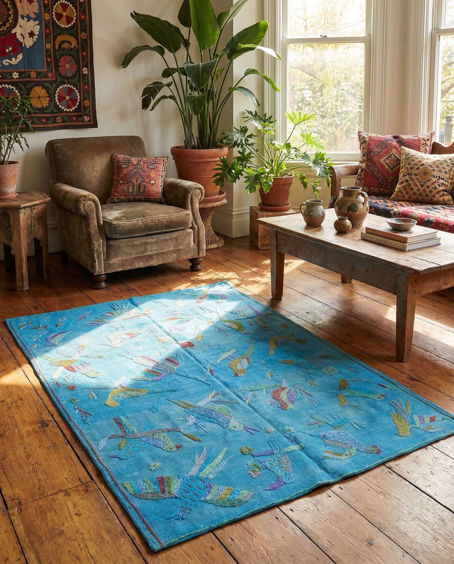 120cm x 170cm Hand Woven Kilim Suzani Wool Rug