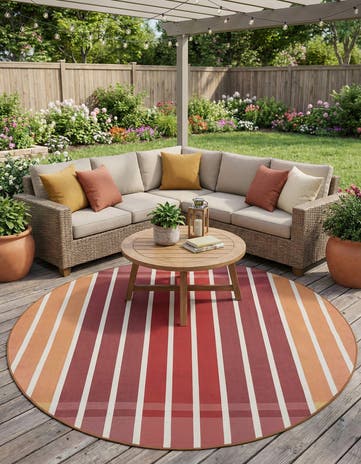 Peach and Salmon Easy-Clean Ribbon Indoor / Outdoor Round Rug