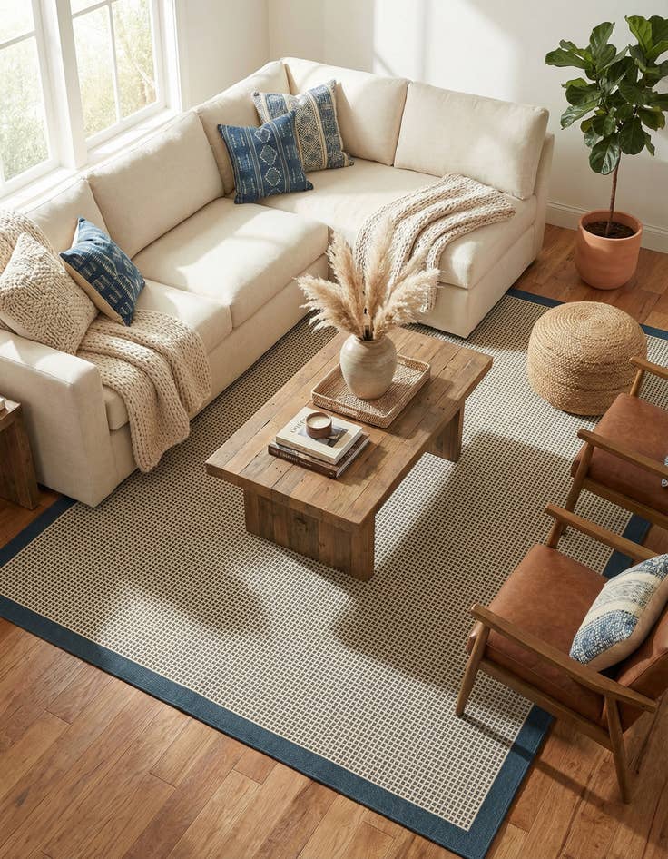 Detail image of 9' x 12' Easy-Clean Border Indoor / Outdoor Rug