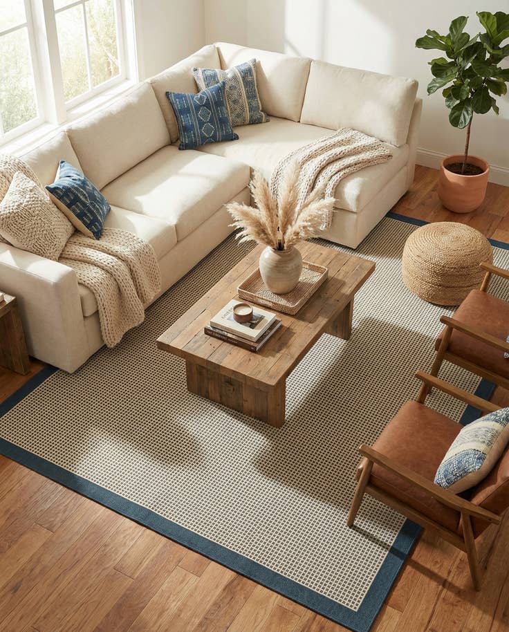Detail image of 9' x 12' Easy-Clean Border Indoor / Outdoor Rug