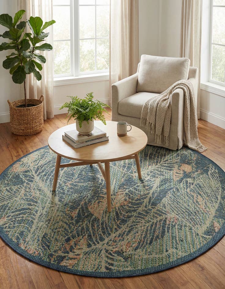 Detail image of  5' 3 x 5' 3  Washable Baja Indoor / Outdoor Round Rug