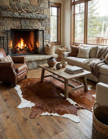 7' x 7' 6 Cowhide Leather Freeform Rug