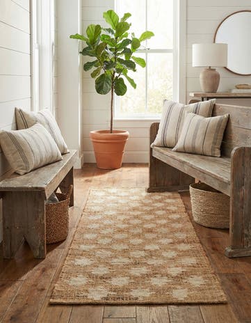 Beige and Ivory Hand Woven Kala Handwoven Jute Runner Rug