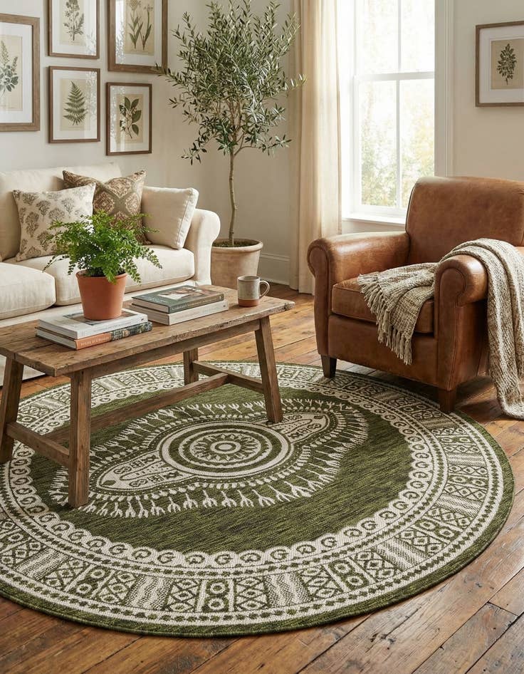 Detail image of  6' x 6'  Washable Traditional Indoor / Outdoor Round Rug