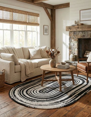 Black and White Handmade Braided Chindi Oval Rug