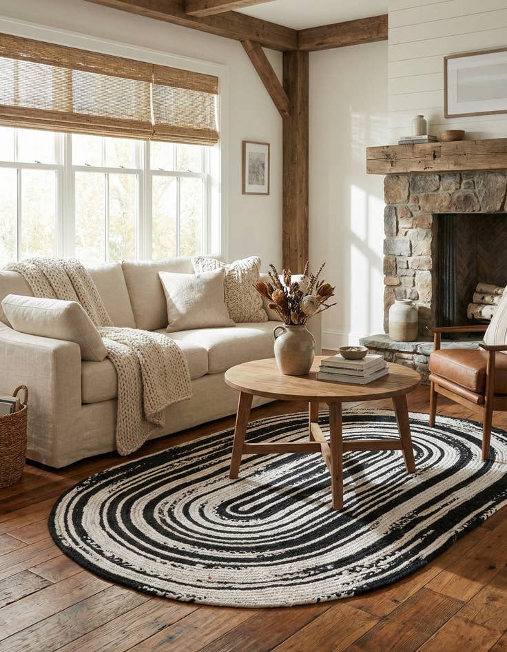 Detail image of 5' 1 x 8'  Hand Braided Chindi Oval Rug