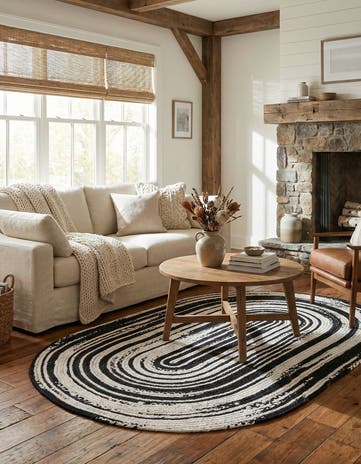 Black and White Handmade Braided Chindi Oval Rug