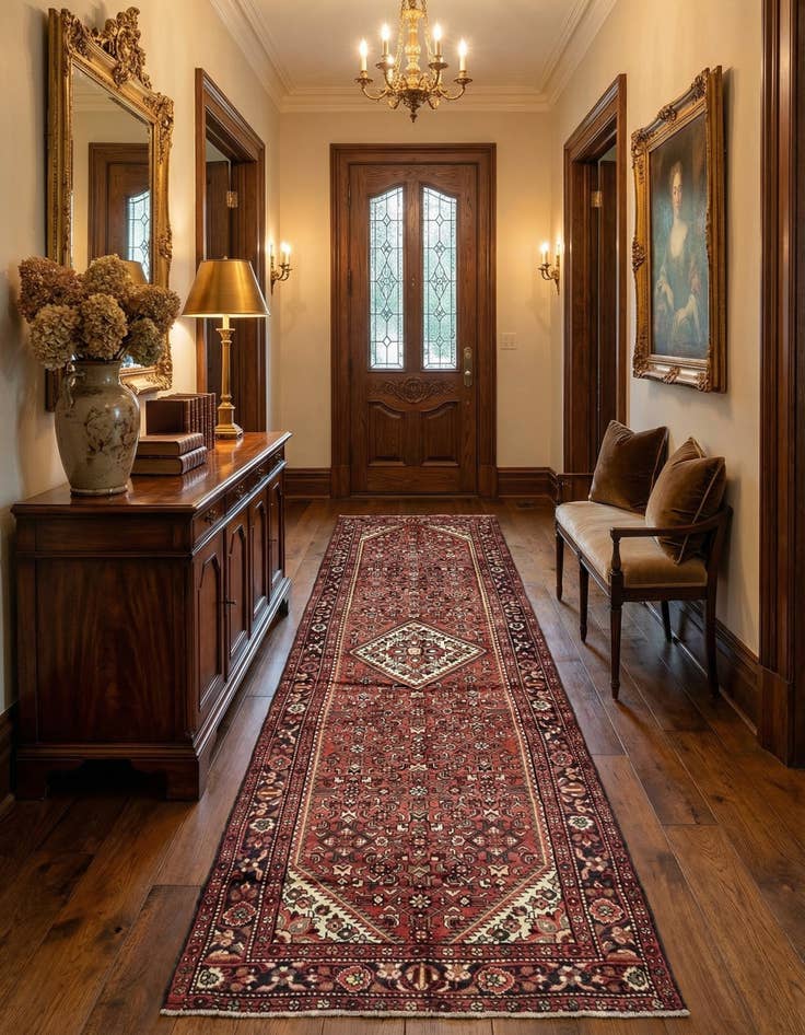 Detail image of 3' 9 x 10' 2  Hand Knotted Hossainabad Persian Wool Runner Rug