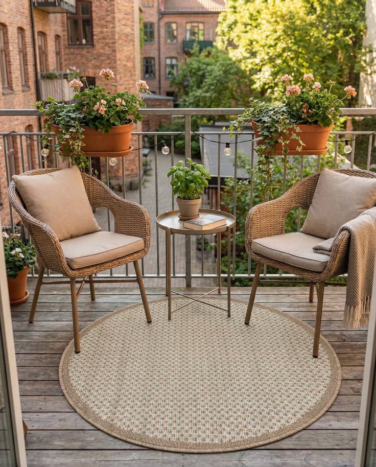 Detail image of 3' x 3' Easy-Clean Border Indoor / Outdoor Round Rug