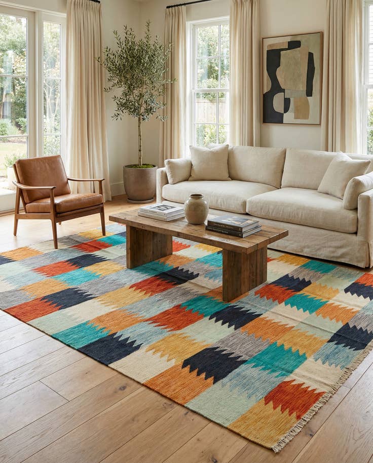 Detail image of 8' 1 x 9' 9 Hand Woven Kilim Modern Wool Rug