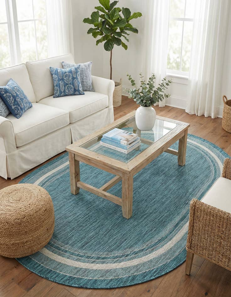 Detail image of 5' 3 x 8'  Washable Border Indoor / Outdoor Oval Rug