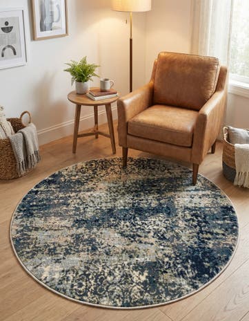 Navy Blue Gossamer Round Rug