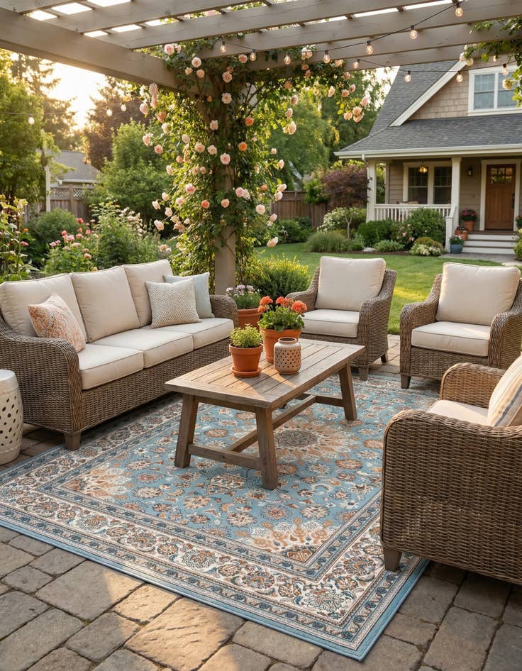 Detail image of 6' 1 x 9'  Washable Traditional Indoor / Outdoor Rug