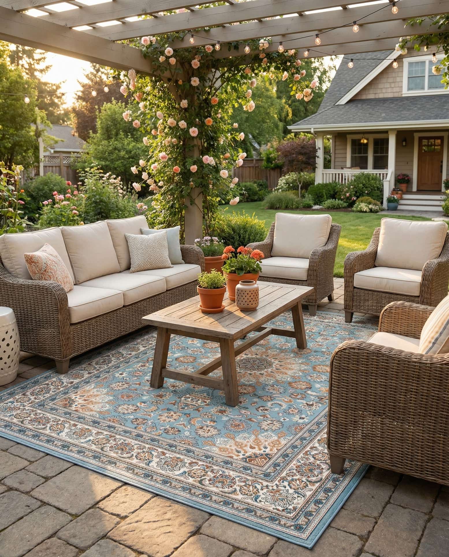 6' 1 x 9' Easy-Clean Traditional Indoor / Outdoor Rug
