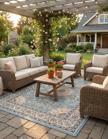 6' 1 x 9' Easy-Clean Traditional Indoor / Outdoor Rug