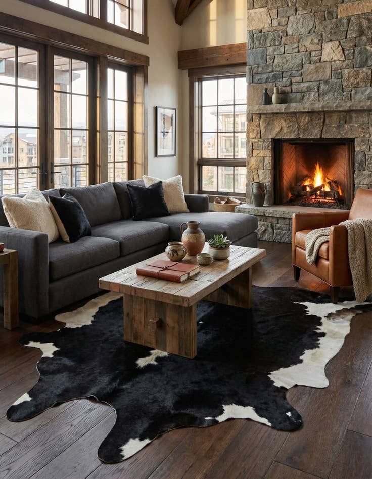 Detail image of 5' 6 x 6' 6 Cowhide Leather Rug