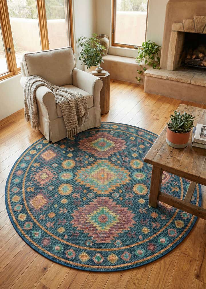 6' 1 x 6' 1 Easy-Clean Baja Indoor / Outdoor Round Rug