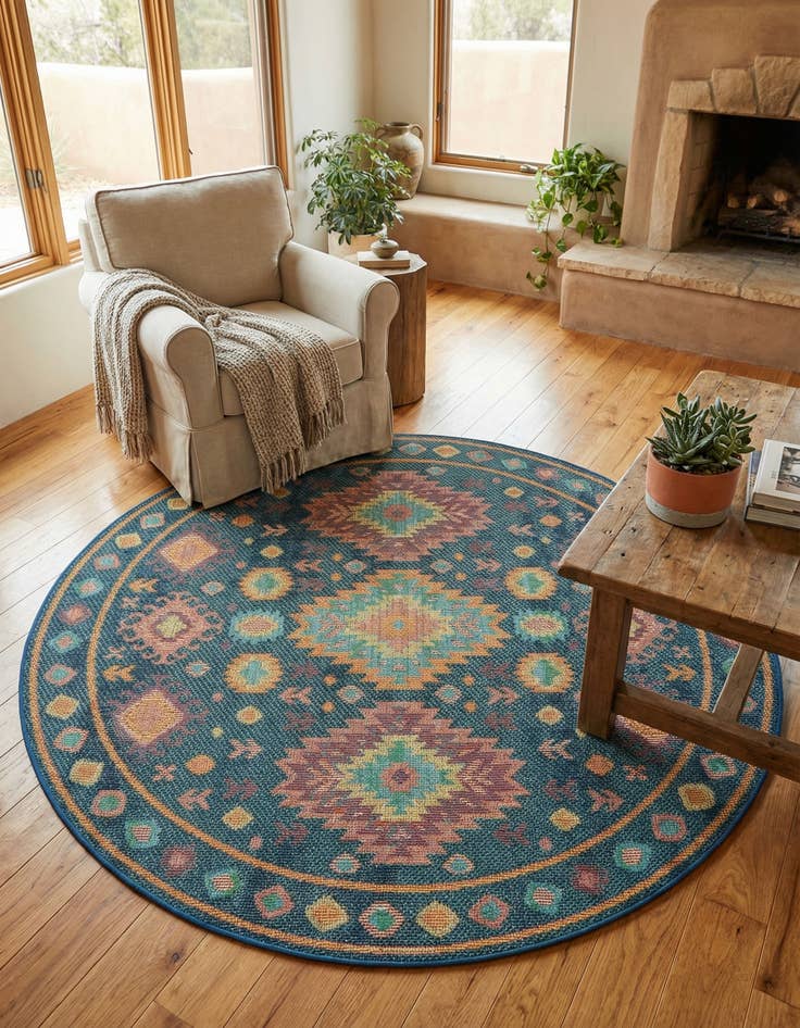 Detail image of  6' 1 x 6' 1  Washable Baja Indoor / Outdoor Round Rug