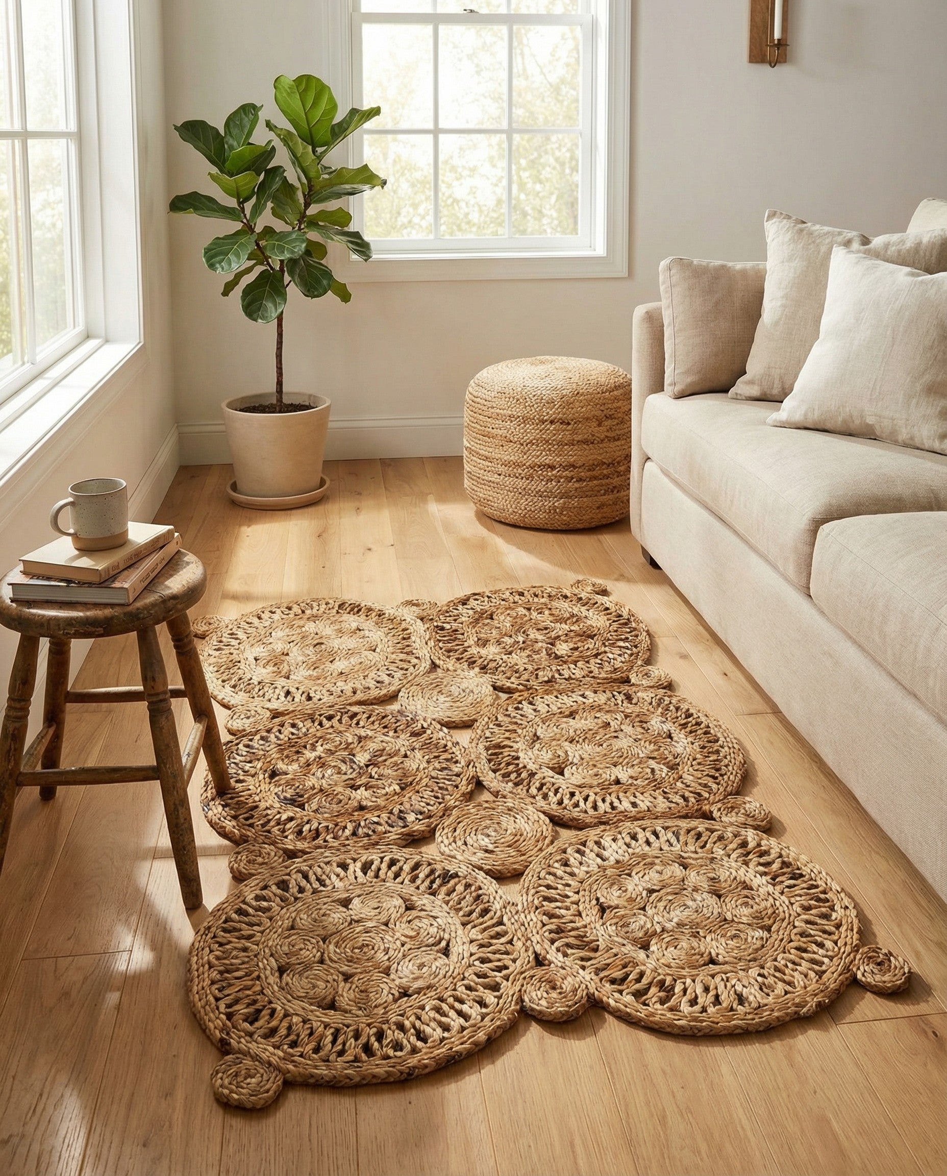 2' x 3' 1 Handmade Braided Jute Rug