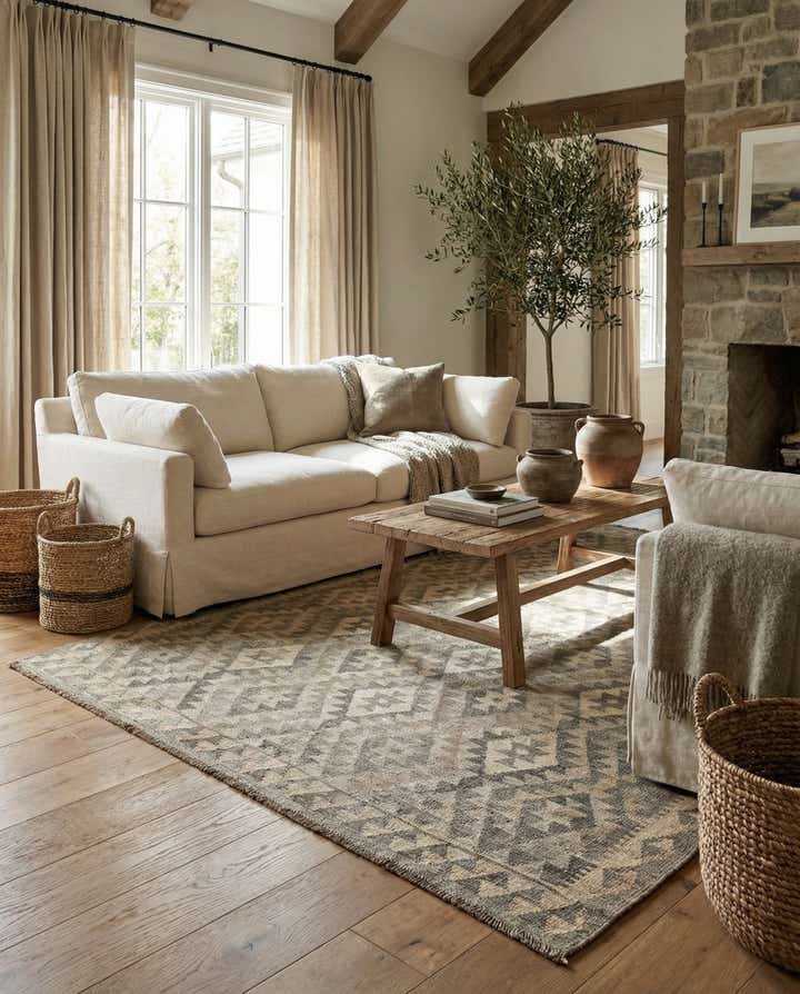 5' 3 x 6' 6 Hand Woven Kilim Maymana Wool Rug