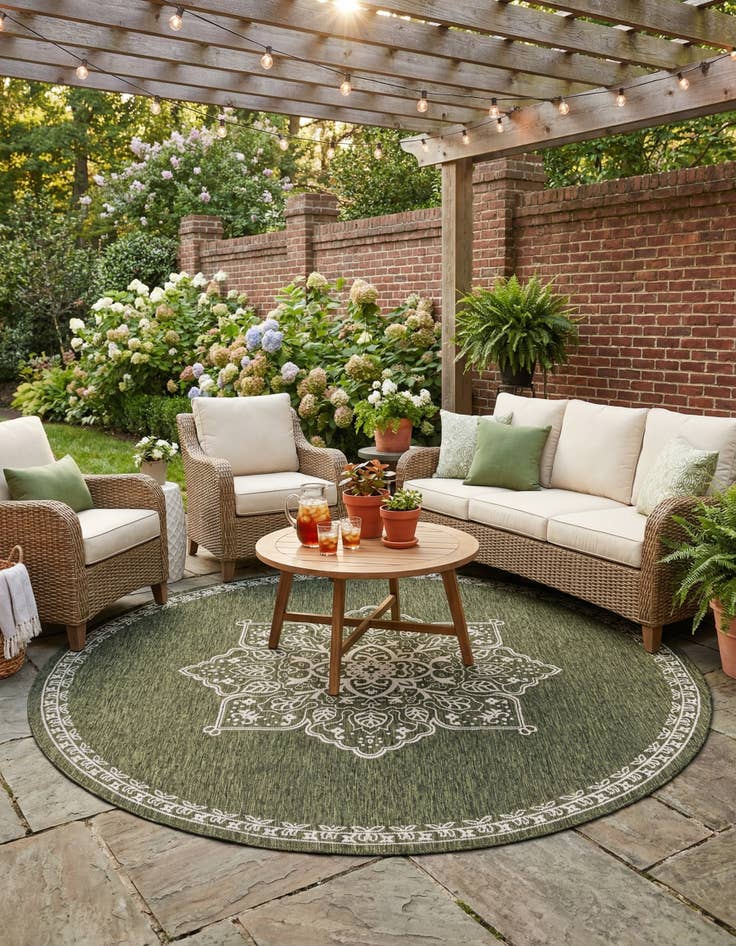 Detail image of 10' x 10'  Washable Traditional Indoor / Outdoor Round Rug