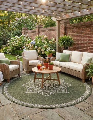 10' x 10' Easy-Clean Traditional Indoor / Outdoor Round Rug