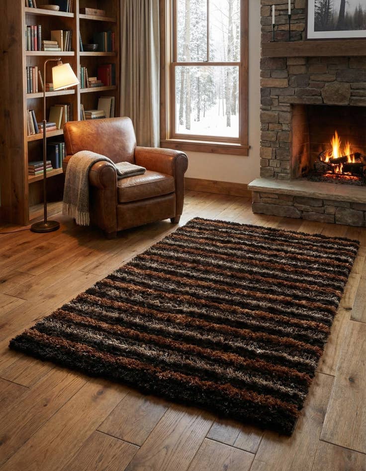 Detail image of 5' 1 x 6' 7  Hand Knotted Multi-Tone Shag Rug