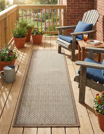 Beige Easy-Clean Border Indoor / Outdoor Runner Rug