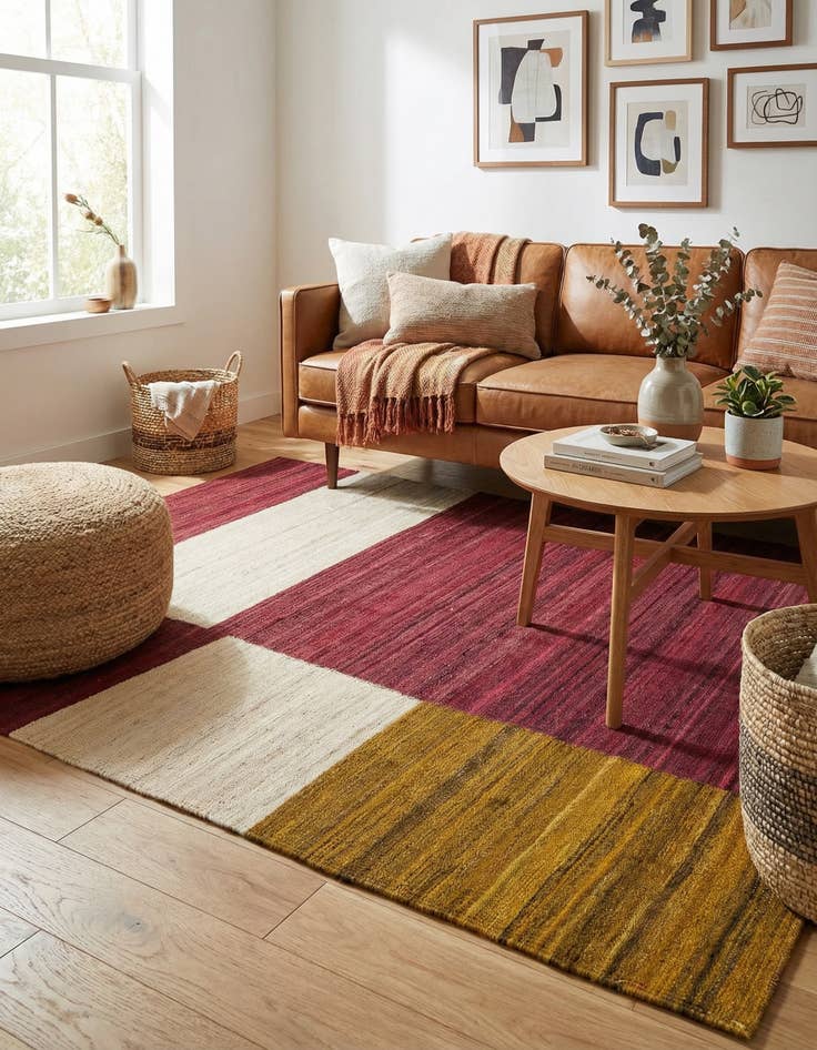 Detail image of  4' 3 x 5' 9  Hand Woven Kilim Modern Wool Rug