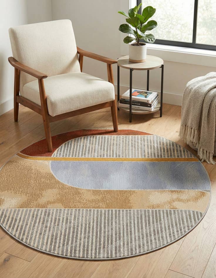 Detail image of 4' 1 x 4' 1  Washable Modern Indoor / Outdoor Round Rug