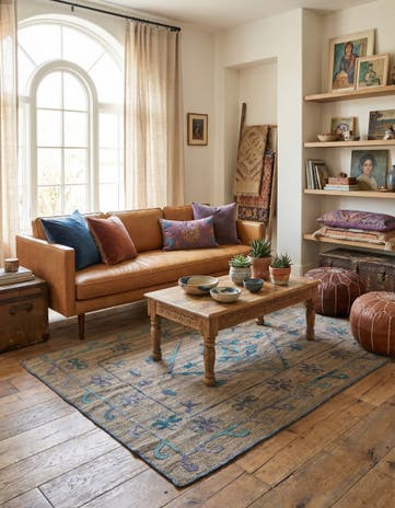 4' 9 x 6' 4 Hand Woven Kilim Suzani Wool Rug