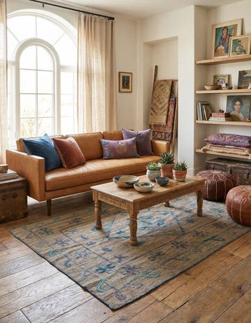 4' 9 x 6' 4 Hand Woven Kilim Suzani Wool Rug