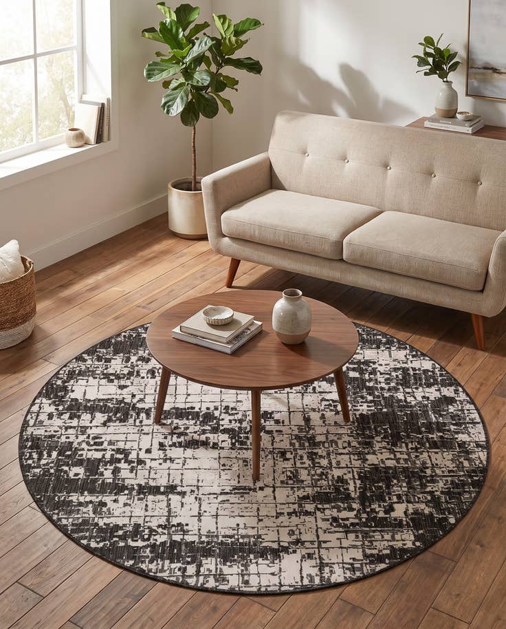 Detail image of 6' x 6' Easy-Clean Modern Indoor / Outdoor Round Rug