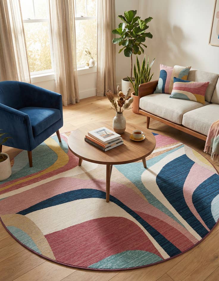 Detail image of 7' 10 x 7' 10  Washable Modern Indoor / Outdoor Round Rug