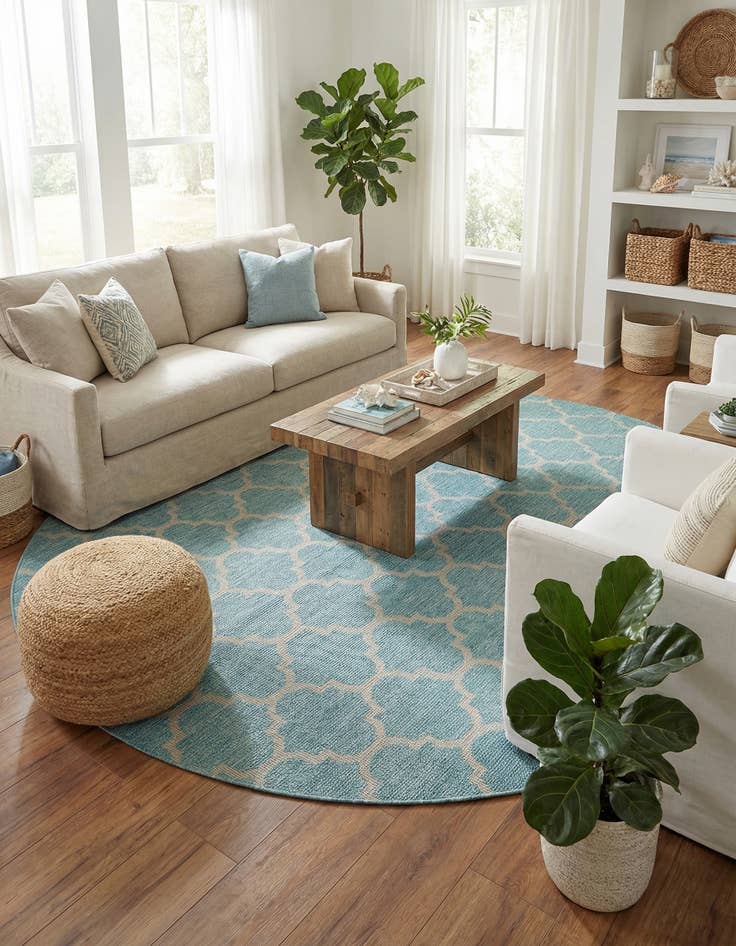 Detail image of  10' 8 x 10' 8  Washable Lattice Indoor / Outdoor Round Rug