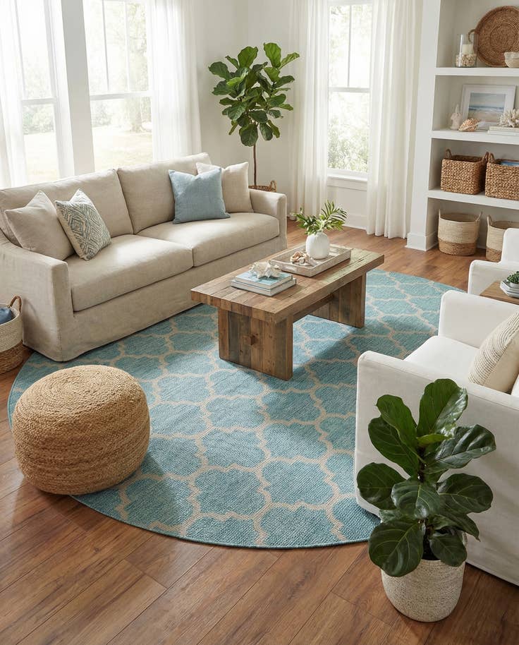 Detail image of 10' 8 x 10' 8 Easy-Clean Trellis Indoor / Outdoor Round Rug
