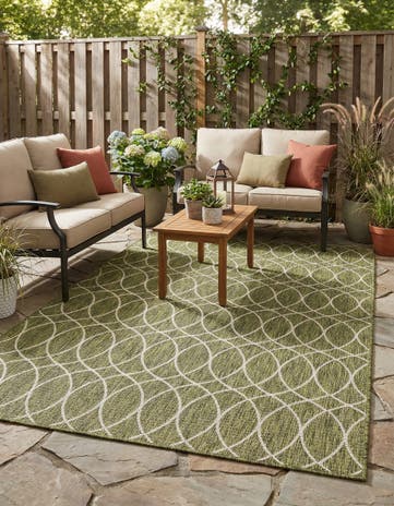Green Easy-Clean Lattice Indoor / Outdoor Rug
