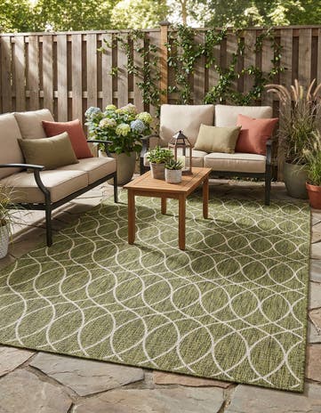 Green Easy-Clean Lattice Indoor / Outdoor Rug