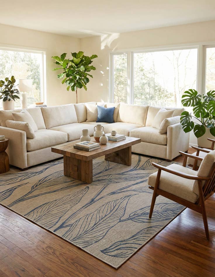 Detail image of  10' 8 x 10' 8  Washable Botanical Indoor / Outdoor Square Rug