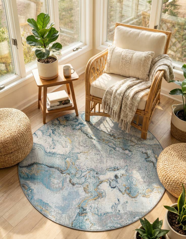 Detail image of 5' 3 x 5' 3  Washable Modern Indoor / Outdoor Round Rug