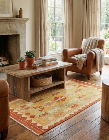 2' 6 x 4' 5 Hand Woven Kilim Waziri Wool Rug