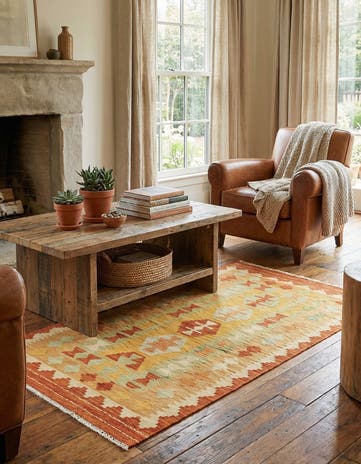 2' 6 x 4' 5 Hand Woven Kilim Waziri Wool Rug