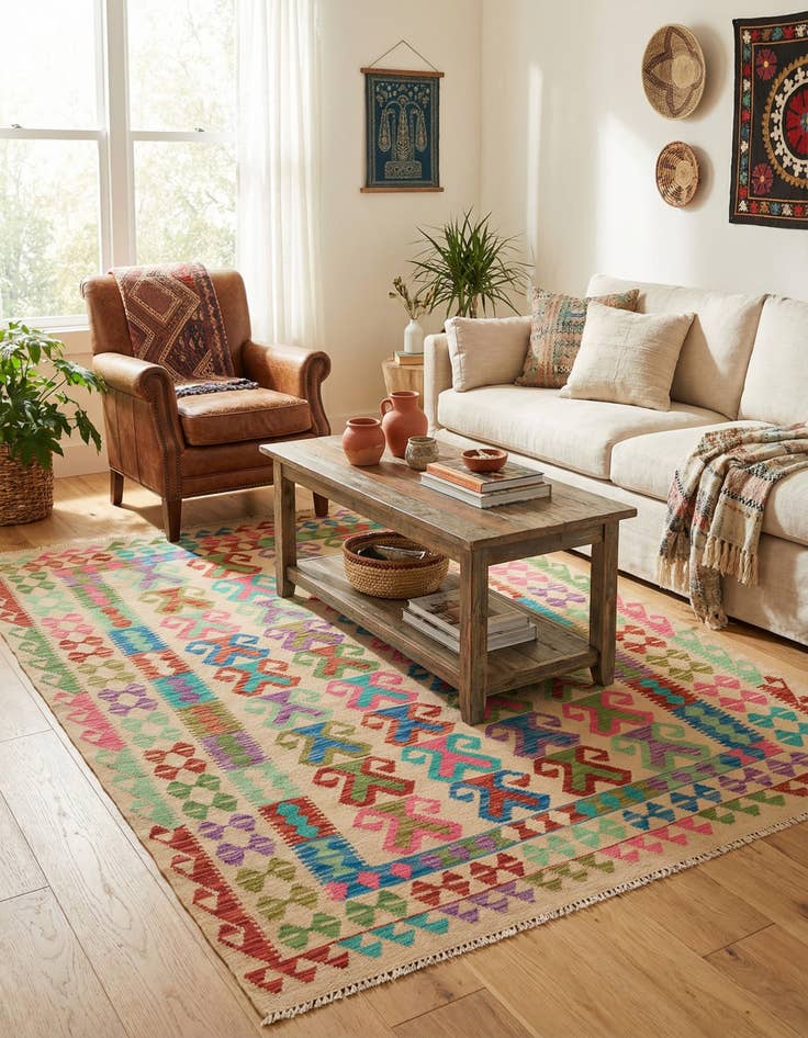 Detail image of 5' x 6' 8 Hand Woven Kilim Maymana Wool Rug