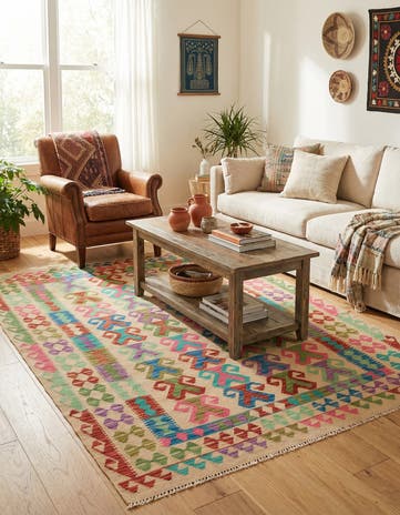 5' x 6' 8 Hand Woven Kilim Maymana Wool Rug