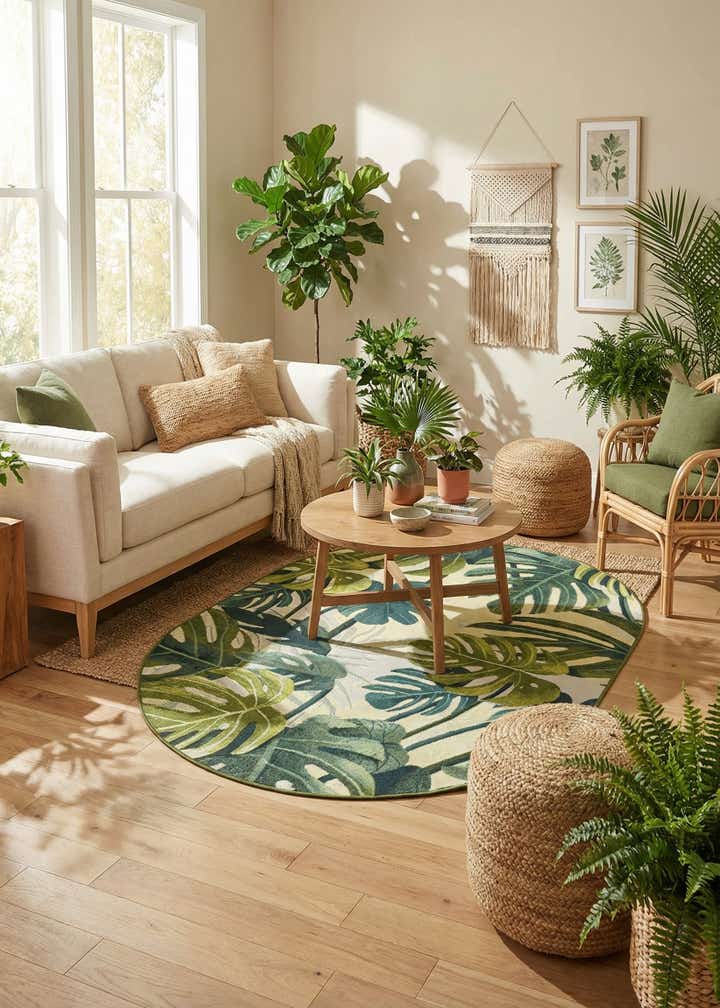 4' x 6' Easy-Clean Botanical Indoor / Outdoor Oval Rug