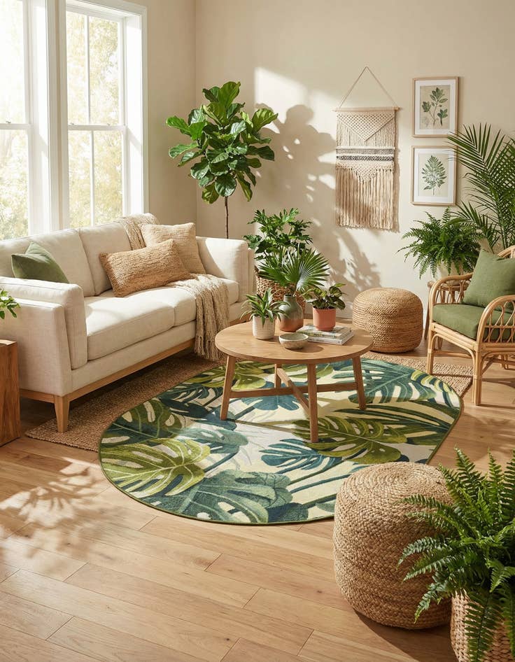 Detail image of 4' x 6' Easy-Clean Botanical Indoor / Outdoor Oval Rug
